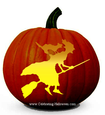 Witch on a Broom - Free Pumpkin Carving Pattern - Celebrating Halloween